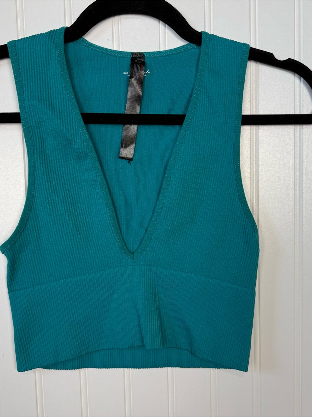 Out From Under Teal Ribbed V-Neck Crop Tank Urban Outfitters SP Small